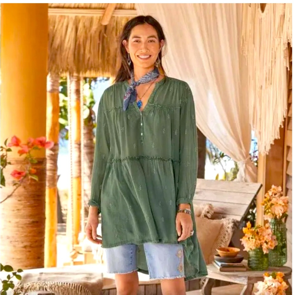 Sundance Willa Tunic Oversized Shirt - Sage Green - Size Petite Medium - Good
